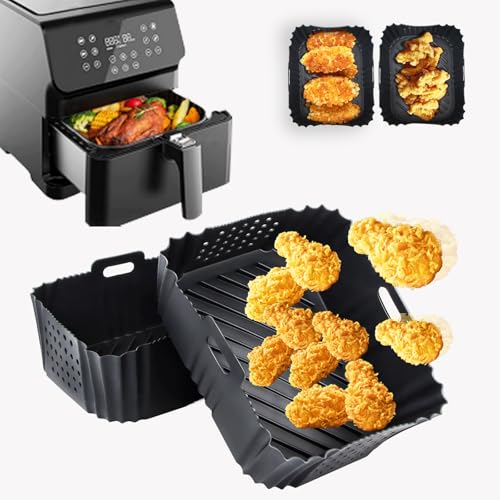 2 Stück Airfryer Silikonform, Wiederverwendbar Heißluftfritteuse Zubehör, Silikonformen Einsatz für Heissluftfritteuse, für Ninja Double Stack XL SL400EU, Foodi Max Dual Zone AF400EU AF300EU 7.6 9.5L von Powmag