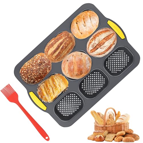 Powmag Backform Brötchen Silikon, Baguette Brotbackform mit 9 Löchern, Antihaft Silikonform Backformen, Silikon-backform Blech für Brot, Brötchen（Schwarz von Powmag