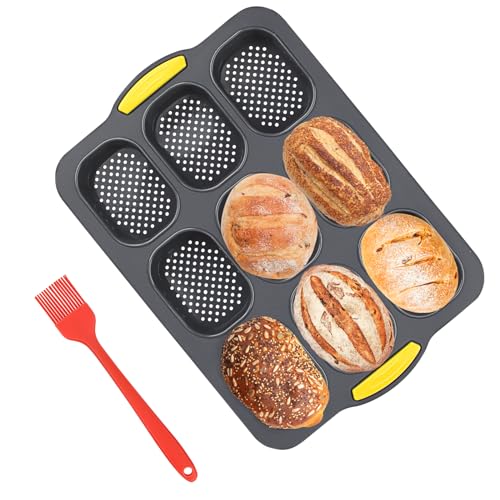 Powmag Brötchen Backform Silikon - Mini 9 Löcher Gärform Mit Silikonpinsel (Grau) von Powmag