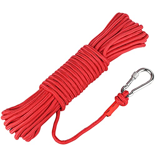 Powmag Fischerei Bergung Seil mit Karabiner, Nyloncord mit Hoher Festigkeit Sicherhe, 20m Allzweckseil Durchmesser 8 mm -Festmacherleine, Strick, Flechtleine, Campin, Wandern, Fischen(rotes Seil) von Powmag