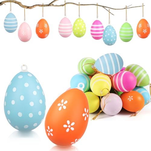 Powmag Ostereier zum Aufhängen, 24 Stück Bunte Deko Ostereier Plastik, Osterdeko zum Aufhängen, Plastikeier für Outdoor und Innen Osterdeko Deko zu Ostern (Ostereier-24 Stück) von Powmag
