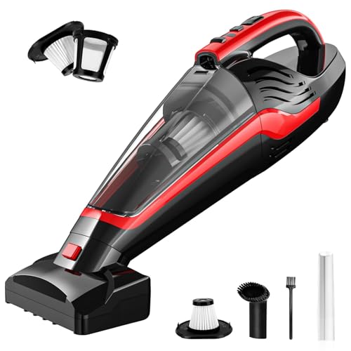 Powools Handstaubsauger für Tierhaare, Tragbarer kabelloser Auto-Staubsauger mit wiederverwendbarem Filter und motorisierter Bürste, Kabelloser Handstaubsauger wiederaufladbar, Rot, 17.4"X4.6"X6.6" von Powools