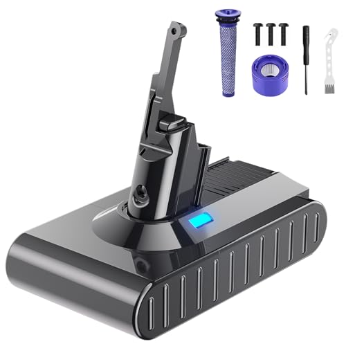 V8 Akku 6000mAh, Powtree Ersatzakku für Dyson SV10 Kompatibel für Dyson V8 Absolute Animal Fluffy Motörhead Exclusive Handstaubsauger (2 Filter + 1 Schraubendreher + 3 Schrauben + 1 Bürste) von Powtree