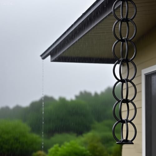 Poxvythb Regenkette, Dekoration, 244 cm, Metall-Doppelschlaufe, Regenfallrohr-Fangkette, Dachrinne, Ringregenkette, Regenketten für Haustraufen, Garten, Veranda und Terrasse2.4m(8ft) von Poxvythb