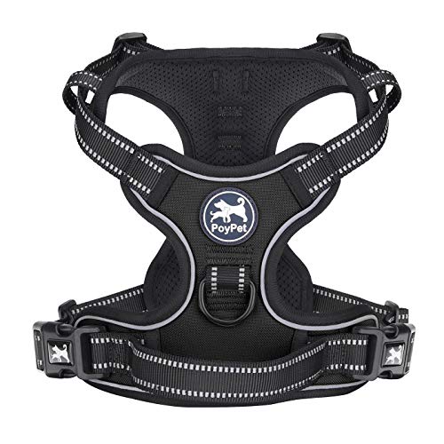 PoyPet No Pull Hundegeschirr, reflektierendes Westengeschirr mit 2 Leinenbefestigungen und einfachem Steuergriff für kleine mittelgroße Hunde (Schwarz, M (1er Pack)) von PoyPet