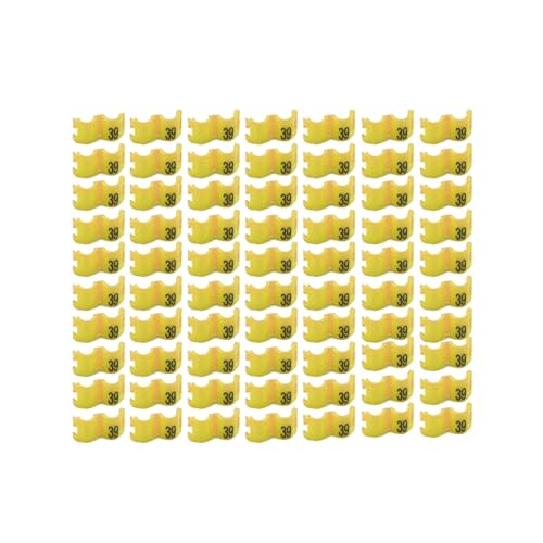 100 Stück, 2,7–5 mm große Vogelbeinringe, nummerierte Beinringe zur Geflügelidentifikation, geeignet für die Hühner- und Taubenzucht,Gelb,Innendurchmesser 5 mm von Poyuad