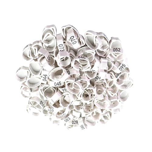 100 Stück, 3–5 mm, verstellbare Hühnerbeinringe, Geflügelbeinringe mit Ratschenclip, geeignet für Geflügelfarmwerkzeuge,Geflügel Weiß,Einstellbare Größe (2–2,4 cm) von Poyuad