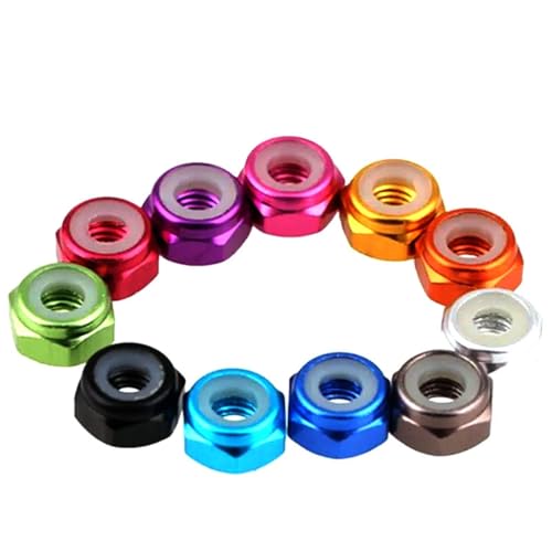 5/10/15 Stück M2 M2,5 M3 M4 M5 M6 eloxiertes mehrfarbiges Aluminium-Sicherungssechskantmutter Selbstsichernde Mutter,Hellblau,M5-10Stk von Poyuad