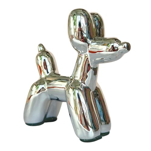 Pozbee Ballon Hund Skulptur Silber Ästhetische Dekorative Hundestatue Lustige Kleine Ballon Hund Figur für Couchtisch Bücherregal Adrette Raumdekor (Silber) von Pozbee