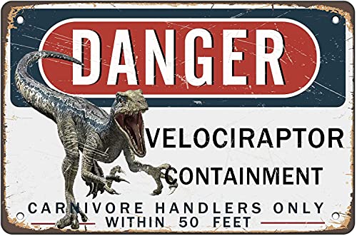 AntSwegg Blechschild Danger Velociraptor Containment Metallschild 30,5 x 20,3 cm von Pozino