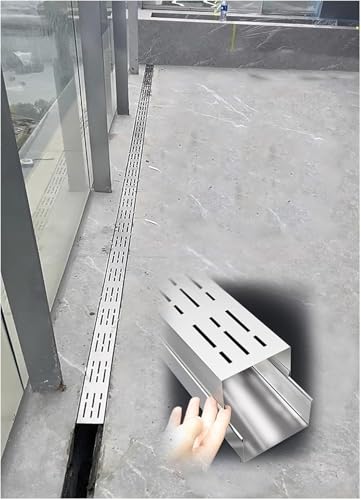 PpeiliL Schmaler Fliesenkanal aus Edelstahl – 1 m/2 m abnehmbares Gitter for Terrasse, Garage und Garten(LxWxH100x10x3cm 1pc) von PpeiliL