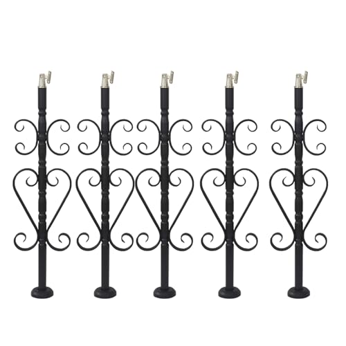 Verstellbares Treppengeländer aus Edelstahl mit Blumenmotiv – 270° mattschwarze Spindeln for den Innen- und Außenbereich(5 PCS Black H 86 Cm/33.9 in) von PpeiliL