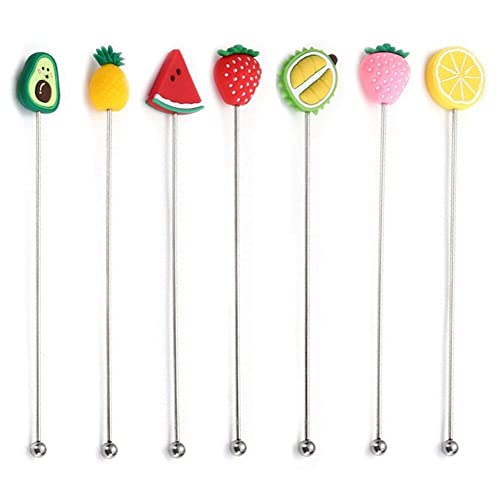 Ppmter 7 Pcs Cocktail -rührer Für Getränke Wiederverwendbare Kaffee -rührer, Süße Früchte Rührstäbe Edelstahl Swizzle Sticks Für Kaffeebar von Ppmter