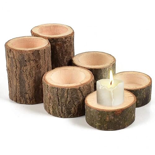 Tee -leuchten Kerzenhalter, 6 Pcs Holz Votiv -teelicht -Halter Für Hochzeitstisch Mittelstücke, Rustikale Hochzeitsfeier Geburtstagsdekoration von Ppmter