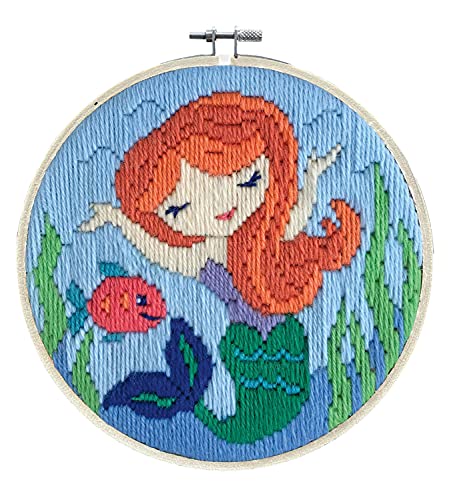 Ladybird Stickset Mermaid Song, Langstich-Set mit Stick-Rahmen Ø 15,2 cm, Komplett-Set für ein rundes Stickbild, handwerkliches Hobby für Erwachsene und Kinder ab 8 Jahren von Pracht Creatives Hobby