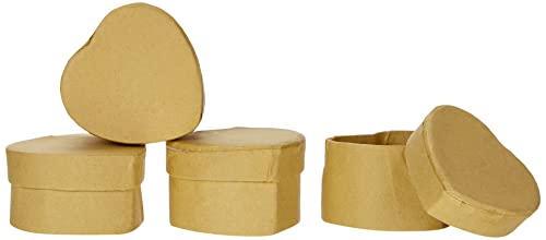 Pracht Creatives Hobby 7648-04541 - Pappschachteln aus Kraftkarton im Set, 4 herzförmige Geschenkboxen mit Deckel, je 6 x 6 x 3,5 cm groß, zum Verzieren, Aufbewahren und Verschenken, natur von Pracht Creatives Hobby