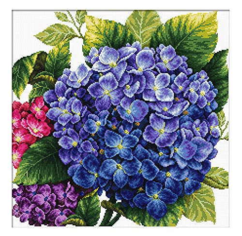 Ladybird Stickset Hortensie, Kreuzstich-Set ca. 40 x 40 cm, Komplett-Set für ein eckiges Stickbild, handwerkliches Hobby für Erwachsene und Kinder ab 8 Jahren von Needleart World