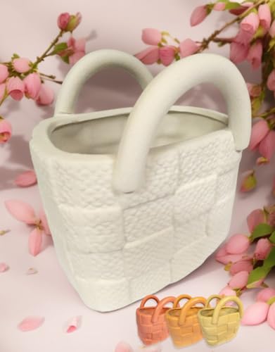 NEU PractiCasa® Hochwertige Korboptik Blumenvasen aus Keramik | Origineller Stiftehalter, Stiftebox | Aesthetic Deko Blumenvasen als Skandinavische Deko | Stifte Organizer, Stifthalter (Weiss) von PractiCasa