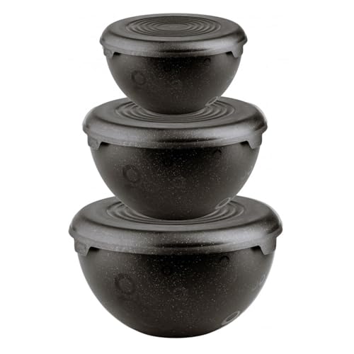 Practic 3-er Schüssel Set mit Deckel, Kunststoff, Küchenschüsseln: 1,5L, 3L und 6L, 100% Luftdicht, BPA-Frei, Spülmaschinengeeignet (Schwarz kosmos) von Practic