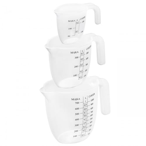 Practic 3er Küchenmessbecher Set 0,25L 0,5L 1L aus Kunststoff | Transparent mit Henkel | graduiert | ergonomisch | präzise | für Kochen Backen Zubereitung | Messbecher Set Küchenzubehör von Practic
