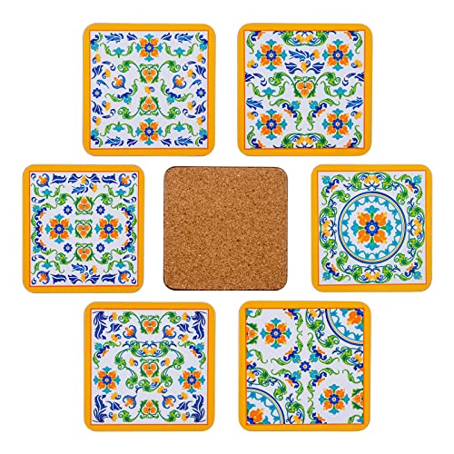 6er-Set Giordano di Ponzano® Untersetzer für Gläser, Tassen, Blumen oder Kerzen auf Ihrem Tisch mit Korkboden. Quadratisch 10 cm. Ausgabe (Natura) von PracticDomus