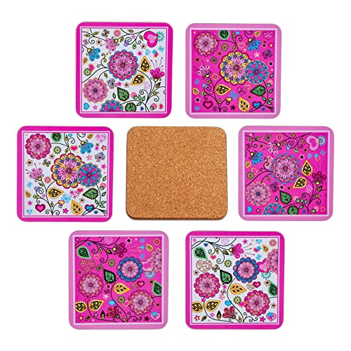 6er-Set Giordano di Ponzano® Untersetzer für Gläser, Tassen, Blumen oder Kerzen auf Ihrem Tisch mit Korkboden. Quadratisch 10 cm. Ausgabe (Printemps) von PracticDomus