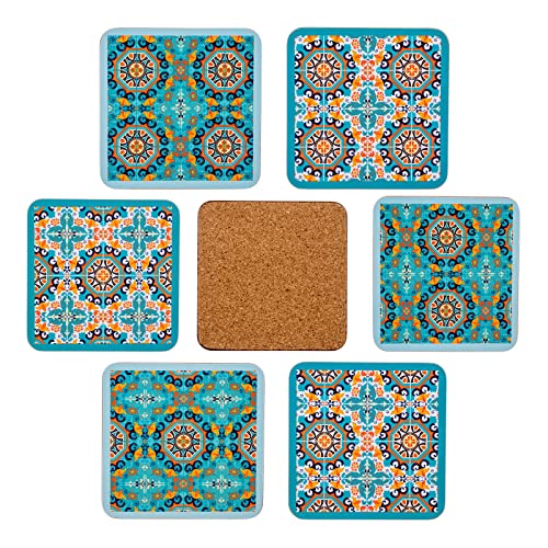 6er-Set Giordano di Ponzano® Untersetzer für Gläser, Tassen, Blumen oder Kerzen auf Ihrem Tisch mit Korkboden. Quadratisch 10 cm. Ausgabe (Tiles) von PracticDomus