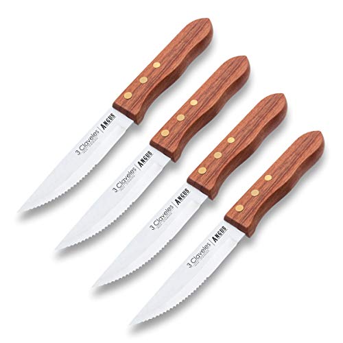 PracticDomus 3 Claveles - Set mit 4 Edelstahl Steakmesser 3Cr13 Angus Range, Eschenholzgriff von PracticDomus