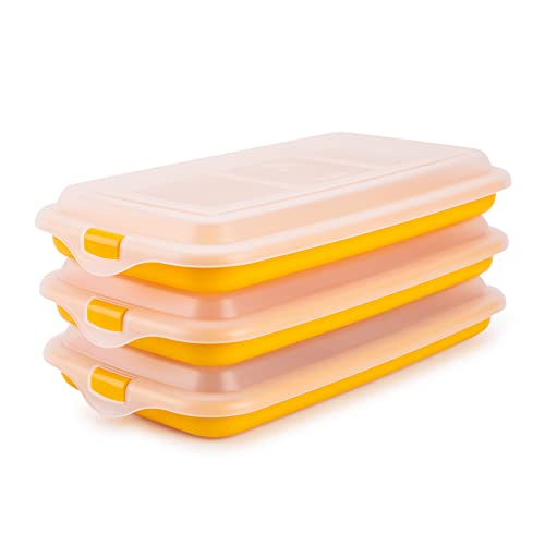 PracticDomus Hochwertige Aufschnitt-Boxen, Frischhaltedose für Aufschnitt Deli System. Optimale Aufbewahrung im Kühlschrank, Maße 14.4 x 3.3 x 24.8 cm (3X Gelb) von PracticDomus