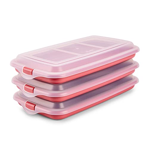 PracticDomus Hochwertige Aufschnitt-Boxen, Frischhaltedose für Aufschnitt Deli System. Optimale Aufbewahrung im Kühlschrank, Maße 14.4 x 3.3 x 24.8 cm (3X Rot) von PracticDomus