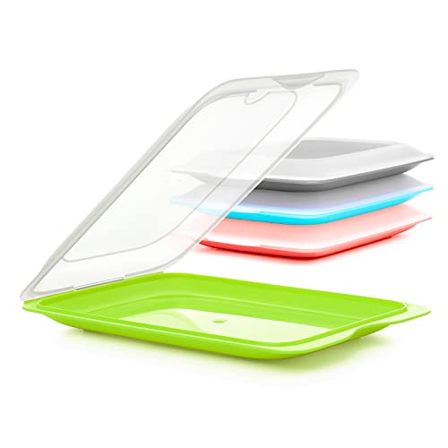 PracticDomus Hochwertige Aufschnitt-Boxen, Frischhaltedose für Aufschnitt Fresh System. Optimale Aufbewahrung im Kühlschrank, Maße 17 x 3.2 x 25.2 cm (4X Basic) von PracticDomus