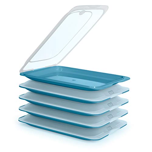 PracticDomus Hochwertige Aufschnitt-Boxen, Frischhaltedose für Aufschnitt Fresh System. Optimale Aufbewahrung im Kühlschrank, Maße 17 x 3.2 x 25.2 cm (5X Ocean) von PracticDomus