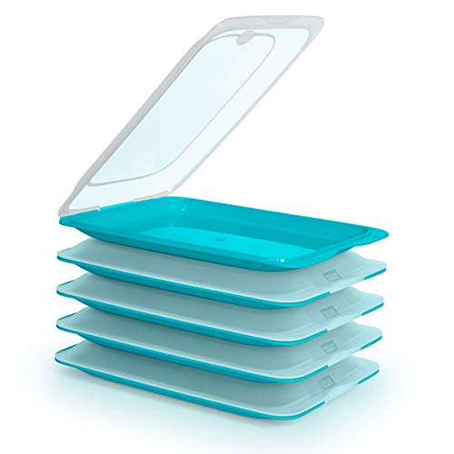 PracticDomus Hochwertige Aufschnitt-Boxen, Frischhaltedose für Aufschnitt Fresh System. Optimale Aufbewahrung im Kühlschrank, Maße 17 x 3.2 x 25.2 cm (5X Türkis) von PracticDomus