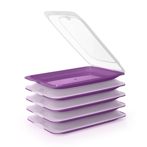PracticDomus Wurst- und Lebensmittelhalter Frischsystem, optimale Konservierung von Scheiben im Kühlschrank (5X Aubergine) von PracticDomus