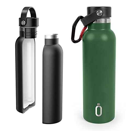 Runbott Thermische Flasche 600 ml aus Edelstahl ohne BPA mit Interner Keramikbeschichtung und Doppelschicht mit Vakuum. Ohne Metallgeschmack. Inklusive Karabinerhaken. Farbe (Olive) von PracticDomus