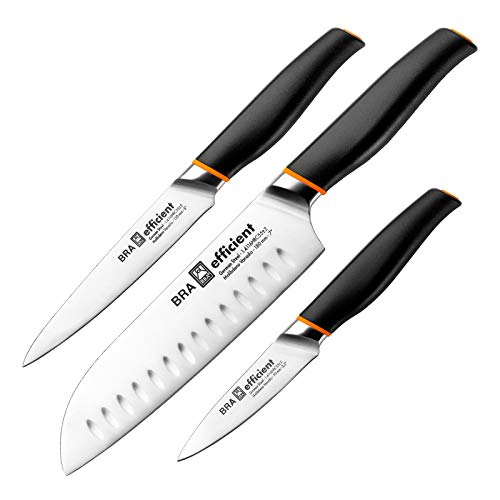 Satz mit 3 Bra Efficient Professional Messern aus Deutschem Molybdän-Vanadium-Stahl. Santoku-Bereich von PracticDomus