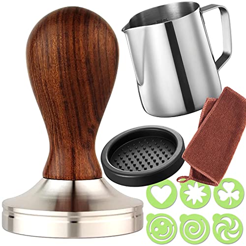 Practimondo 51mm Espresso Tamper Set inkl. Tampermatte und Milchkännchen (350ml) - Der Deluxe Kaffeemehlpresser für Siebträger Kaffeemaschine - Premium Barista Edelstahl Kaffeedrücker Espresso-Stempel von Practimondo