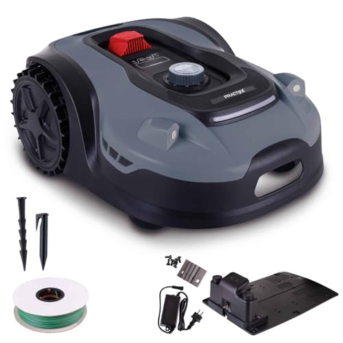 Practixx Mähroboter bis zu 2000 qm² mit LED | 22cm Schnittbreite | 20-60 mm Schnitthöhe | Regensensor | Kantenmähen | WiFi & BT App | 52dB leise | Ultraschallsensor Hinderniserkennung | PX-RRM-2000Wi von Practixx