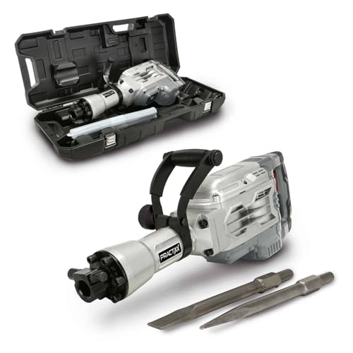 Practixx Abbruchhammer PX-AB-55 | 55J Schlagkraft | 1700W | 1900BPM | Bohrhammer Betonhammer Stemmhammer mit Softgrip | SDS HEX Aufnahme | inkl. Spitz- und Flachmeißel (410mm) & Transportbox mit Räder von Practixx