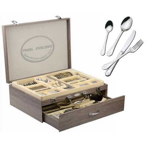 Pradel Excellence D635C Besteck-Set, 84-teilig, Ambiance in einem Holzkasten mit Schublade, Rot von Pradel Excellence