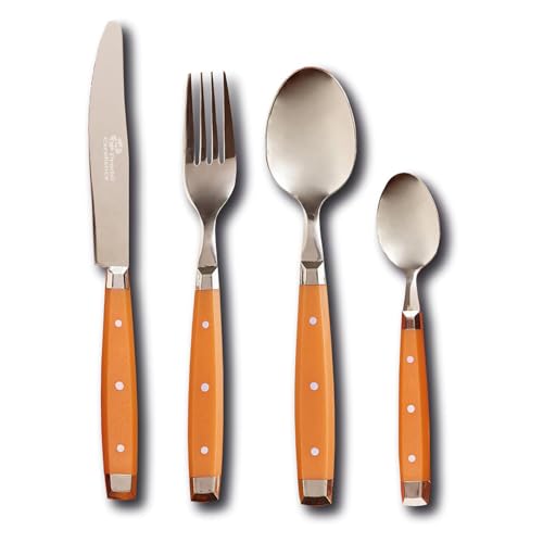 Pradel Excellence - Quitobesteck, 24 Besteckteile – 6 Tafelmesser + 6 Gabeln + 6 Suppenlöffel + 6 Kaffeelöffel – Klingen aus Edelstahl – farbige Box – Terrakotta von Pradel Excellence