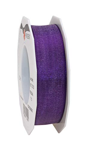 PRÄSENT Four Seasons transparentes Band mit Drahtkante violett, 25 m einfarbiges Stoffband, 25 mm Breite, leicht biegsames Schleifenband zum Dekorieren & Basteln, für besondere Anlässe von PRÄSENT