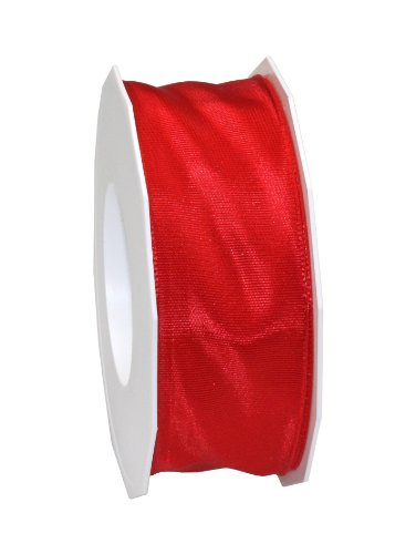 Präsent Lyon Band mit Drahtkante rot, 25 m Dekoband zum Verzieren & Basteln, 40 mm Breite, leicht biegsames Schleifenband, für Festliche Dekos zu besonderen Anlässen von PRÄSENT