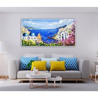 Griechenland. Großes Bild Von Santorini, Seelandschaft, Mediterrane Landskappe, Technik Palette Messer, Santorini Ansicht, Original Gemälde von PragArtStudio