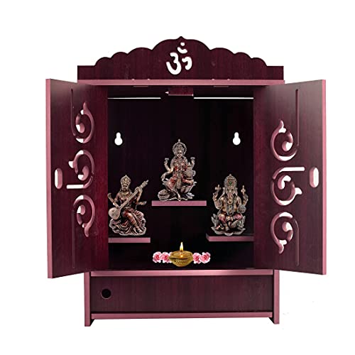 Praha Pooja Mandir für Zuhause Wandbehang MDF Holztempel mit Tür (Dunkelbraun 1) von Praha