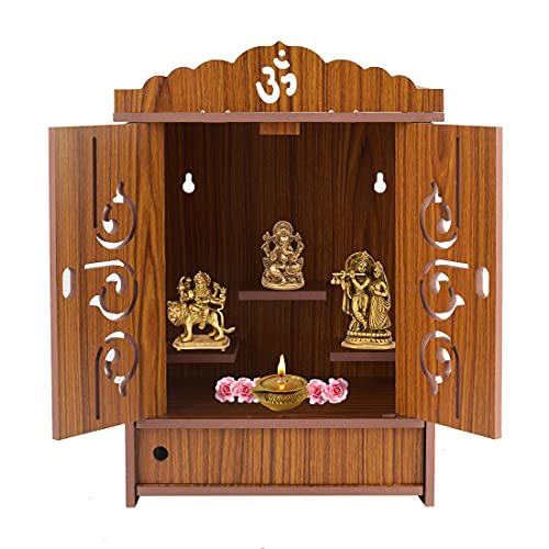 Praha Pooja Mandir für Zuhause Wandbehang MDF Holztempel mit Tür (Holz 2) von Praha