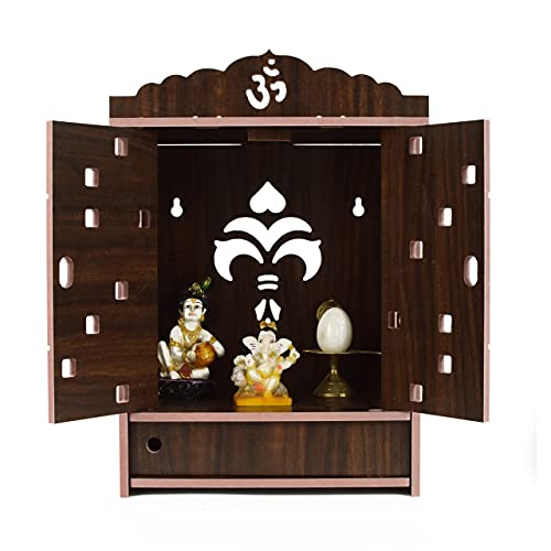 Praha Pooja Mandir für Zuhause Wandbehang MDF Holztempel mit Tür (Schwarz) von Praha