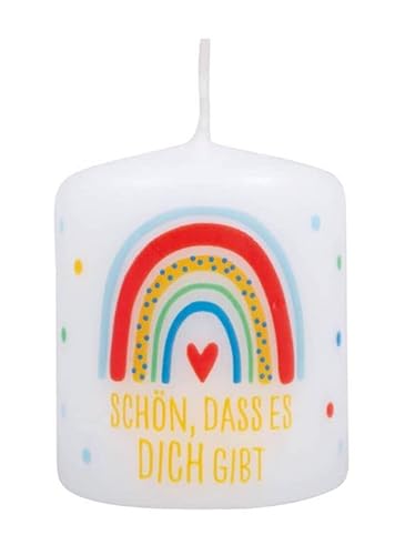 Praisent Schön dass es dich gibt Kerze Regenbogen mit Spruch als Tischdeko oder Gastgeschenk 9Std. Brenndauer von Praisent