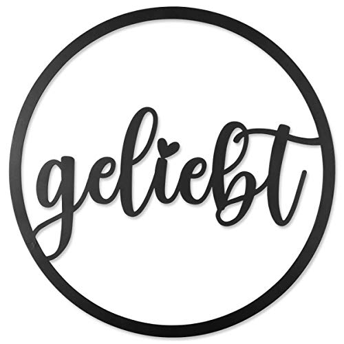 Sehr moderne Wanddeko "geliebt" mit geschwungenen Schriftzug im Kreis. von Praisent