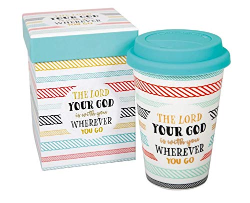 to-Go-Becher mit Streifen und schönem Spruch God is with You in passender Geschenkbox von Praisent